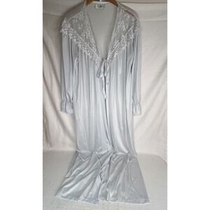 Vintage Ashely Ames Light Blue Maxi Front Tie Robe Nightgown Housecoat Medium